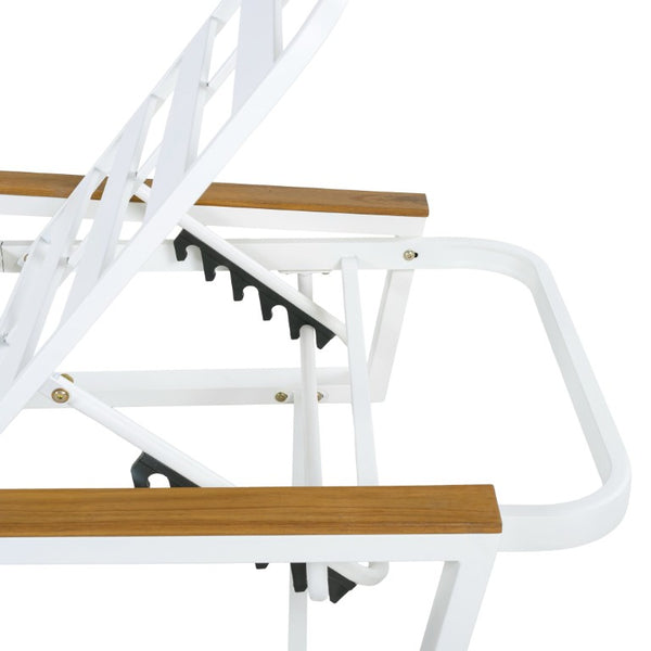 English Elm Acacia Solid Wood Patio Chaise Lounge Wide Frame 3 Position Outdoor Recliner Teak, White Acacia Wood, Iron N770P409251W