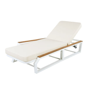 English Elm Adjustable Outdoor Chaise Lounge Iron Frame Acacia Wood Armrests Poolside Recliner N770P409251W_N770P422978C