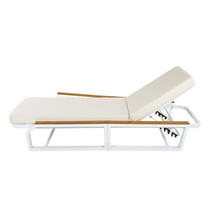 English Elm Adjustable Outdoor Chaise Lounge Iron Frame Acacia Wood Armrests Poolside Recliner N770P409251W_N770P422978C