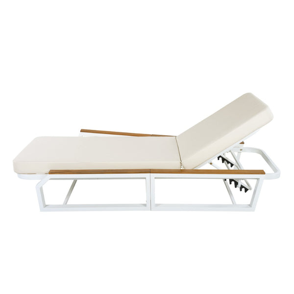 English Elm Adjustable Outdoor Chaise Lounge Iron Frame Acacia Wood Armrests Poolside Recliner N770P409251W_N770P422978C