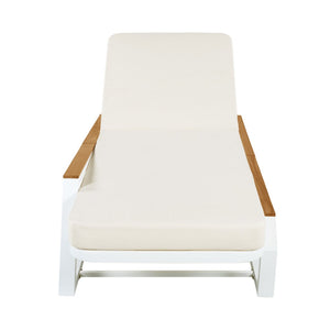 English Elm Adjustable Outdoor Chaise Lounge Iron Frame Acacia Wood Armrests Poolside Recliner N770P409251W_N770P422978C