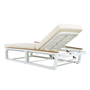 English Elm Adjustable Outdoor Chaise Lounge Iron Frame Acacia Wood Armrests Poolside Recliner N770P409251W_N770P422978C