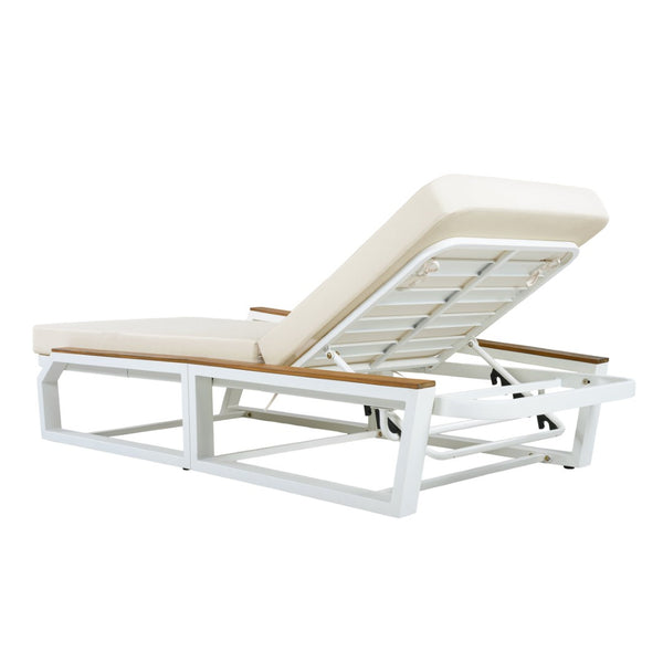 English Elm Adjustable Outdoor Chaise Lounge Iron Frame Acacia Wood Armrests Poolside Recliner N770P409251W_N770P422978C