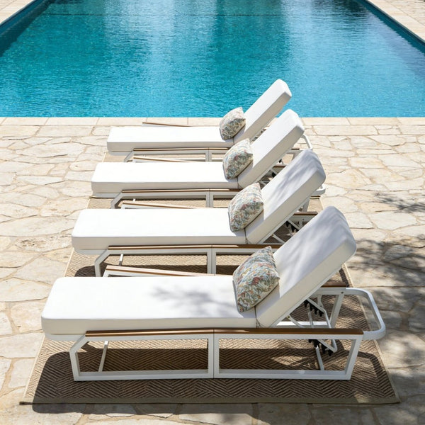 English Elm Adjustable Outdoor Chaise Lounge Iron Frame Acacia Wood Armrests Poolside Recliner N770P409251W_N770P422978C