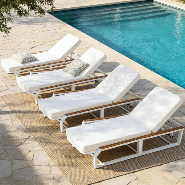 English Elm Adjustable Outdoor Chaise Lounge Iron Frame Acacia Wood Armrests Poolside Recliner N770P409251W_N770P422978C