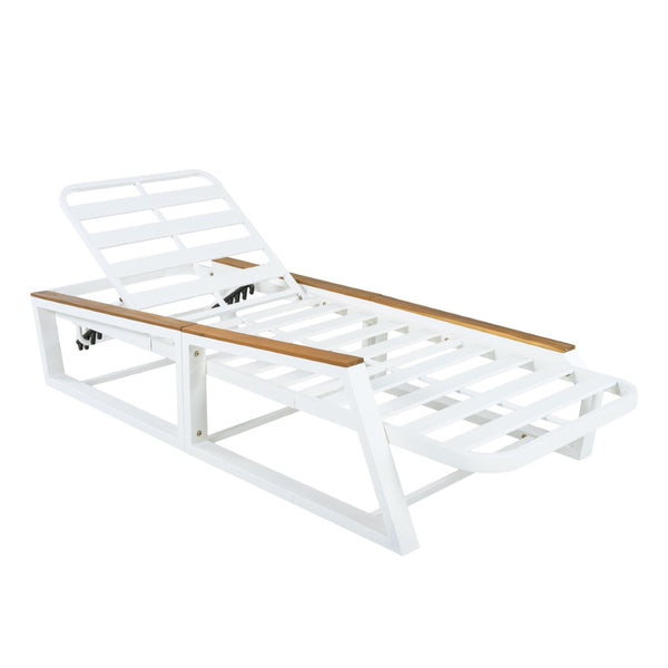 English Elm 3-Piece Outdoor Lounge Set Iron Frame Teak Acacia Accents Cream Cushion Patio Resort N770P409251W_N770P422978C_N770P409252W
