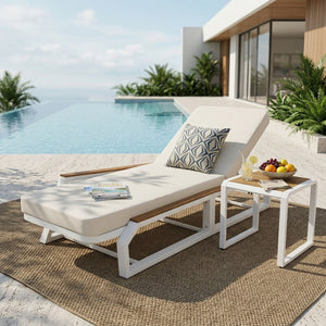 English Elm 3-Piece Outdoor Lounge Set Iron Frame Teak Acacia Accents Cream Cushion Patio Resort N770P409251W_N770P422978C_N770P409252W