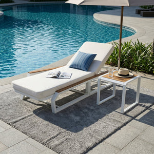 English Elm 3-Piece Outdoor Lounge Set Iron Frame Teak Acacia Accents Cream Cushion Patio Resort N770P409251W_N770P422978C_N770P409252W