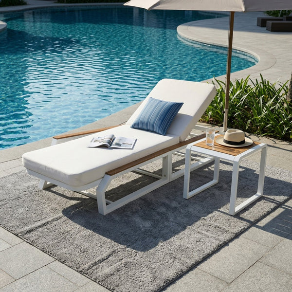 English Elm 3-Piece Outdoor Lounge Set Iron Frame Teak Acacia Accents Cream Cushion Patio Resort N770P409251W_N770P422978C_N770P409252W