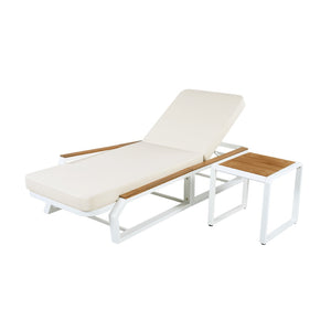 English Elm 3-Piece Outdoor Lounge Set Iron Frame Teak Acacia Accents Cream Cushion Patio Resort N770P409251W_N770P422978C_N770P409252W