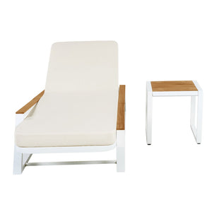 English Elm 3-Piece Outdoor Lounge Set Iron Frame Teak Acacia Accents Cream Cushion Patio Resort N770P409251W_N770P422978C_N770P409252W