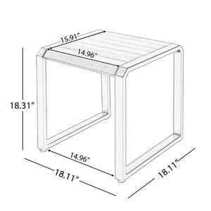 English Elm Outdoor Acacia Wood Side Table with White Iron Frame for Patio and Poolside Use Black/Teak N770P409252A