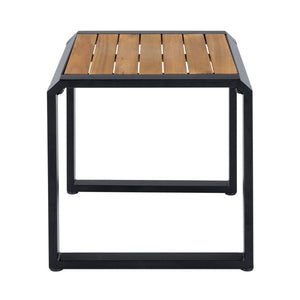 English Elm Outdoor Acacia Wood Side Table with White Iron Frame for Patio and Poolside Use Black/Teak N770P409252A
