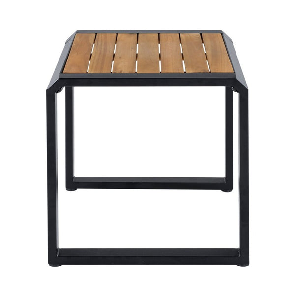 English Elm Outdoor Acacia Wood Side Table with White Iron Frame for Patio and Poolside Use Black/Teak N770P409252A