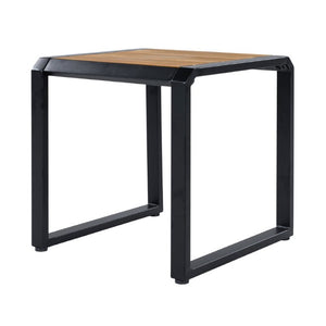 English Elm Outdoor Acacia Wood Side Table with White Iron Frame for Patio and Poolside Use Black/Teak N770P409252A
