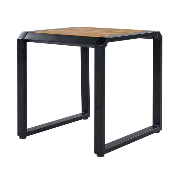 English Elm Outdoor Acacia Wood Side Table with White Iron Frame for Patio and Poolside Use Black/Teak N770P409252A