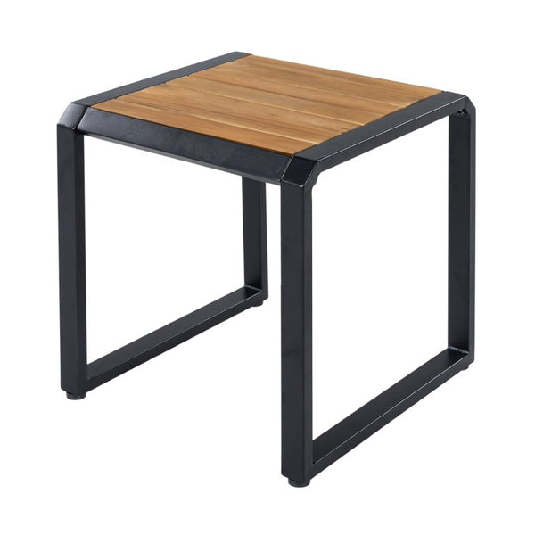 English Elm Outdoor Acacia Wood Side Table with White Iron Frame for Patio and Poolside Use Black/Teak N770P409252A