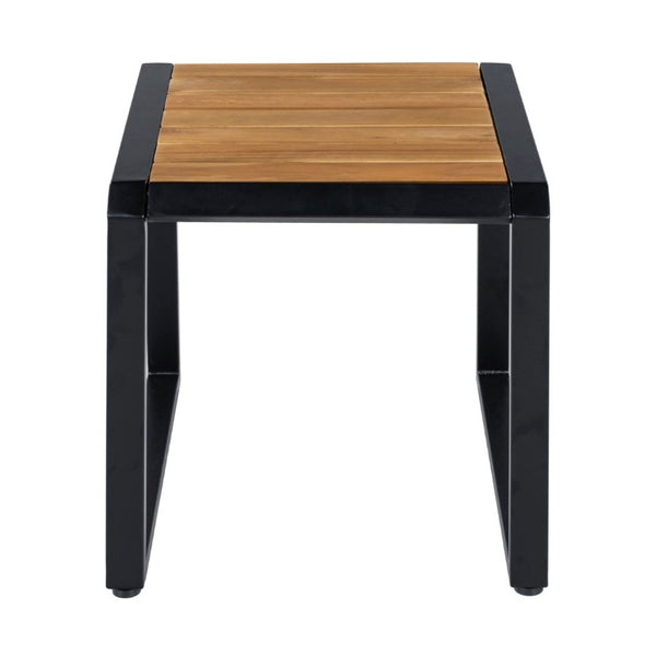 English Elm Outdoor Acacia Wood Side Table with White Iron Frame for Patio and Poolside Use Black/Teak N770P409252A
