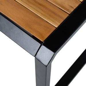 English Elm Outdoor Acacia Wood Side Table with White Iron Frame for Patio and Poolside Use Black/Teak N770P409252A