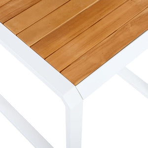 English Elm Outdoor Acacia Wood Side Table with White Iron Frame for Patio and Poolside Use Teak/White N770P409252W