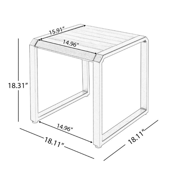 English Elm Outdoor Acacia Wood Side Table with White Iron Frame for Patio and Poolside Use Teak/White N770P409252W
