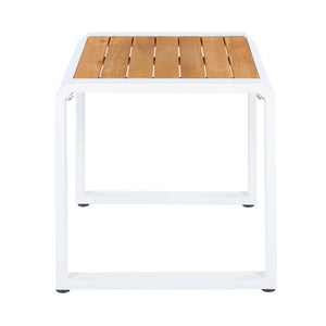 English Elm Outdoor Acacia Wood Side Table with White Iron Frame for Patio and Poolside Use Teak/White N770P409252W