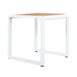 English Elm Outdoor Acacia Wood Side Table with White Iron Frame for Patio and Poolside Use Teak/White N770P409252W
