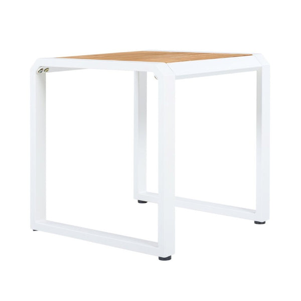 English Elm Outdoor Acacia Wood Side Table with White Iron Frame for Patio and Poolside Use Teak/White N770P409252W