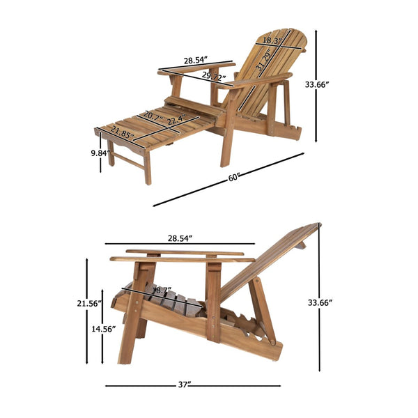 English Elm Malibu Solid Acacia Reclining Adirondack Chair Foldable Slatted Outdoor Patio Lounger N770P421836T