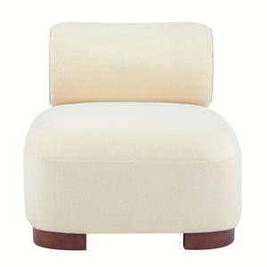 English Elm Modern Low Profile Polyester Accent Chair with Curved Back and Solid Wood Base Beige N770P422553B