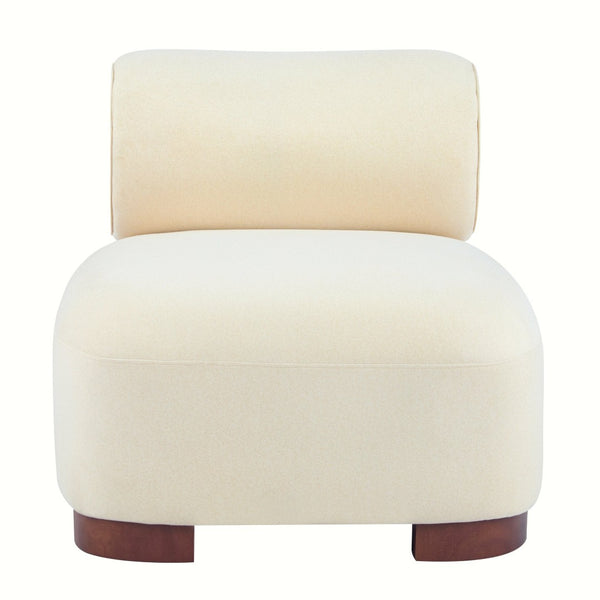 English Elm Modern Low Profile Polyester Accent Chair with Curved Back and Solid Wood Base Beige N770P422553B