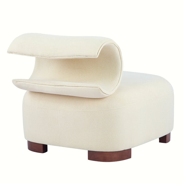English Elm Modern Low Profile Polyester Accent Chair with Curved Back and Solid Wood Base Beige N770P422553B