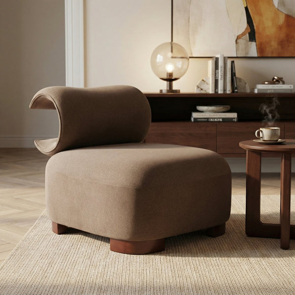 English Elm Modern Low Profile Polyester Accent Chair with Curved Back and Solid Wood Base Brown N770P422553R