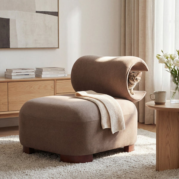 English Elm Modern Low Profile Polyester Accent Chair with Curved Back and Solid Wood Base Brown N770P422553R