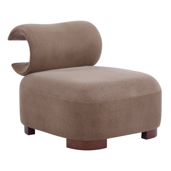 English Elm Modern Low Profile Polyester Accent Chair with Curved Back and Solid Wood Base Brown N770P422553R