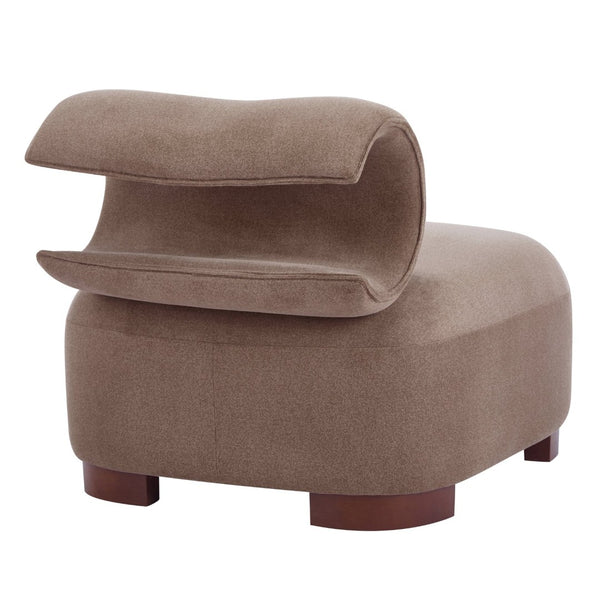 English Elm Modern Low Profile Polyester Accent Chair with Curved Back and Solid Wood Base Brown N770P422553R