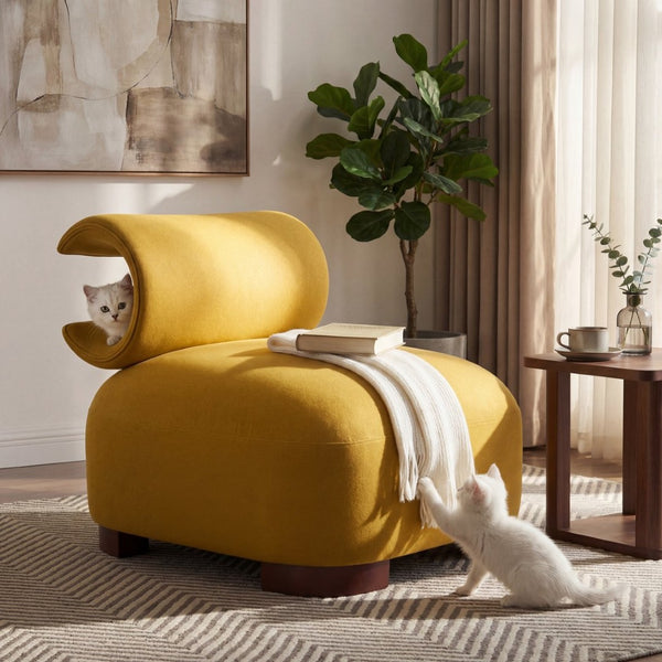 English Elm Modern Low Profile Polyester Accent Chair with Curved Back and Solid Wood Base N770P422553Y