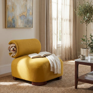 English Elm Modern Low Profile Polyester Accent Chair with Curved Back and Solid Wood Base N770P422553Y