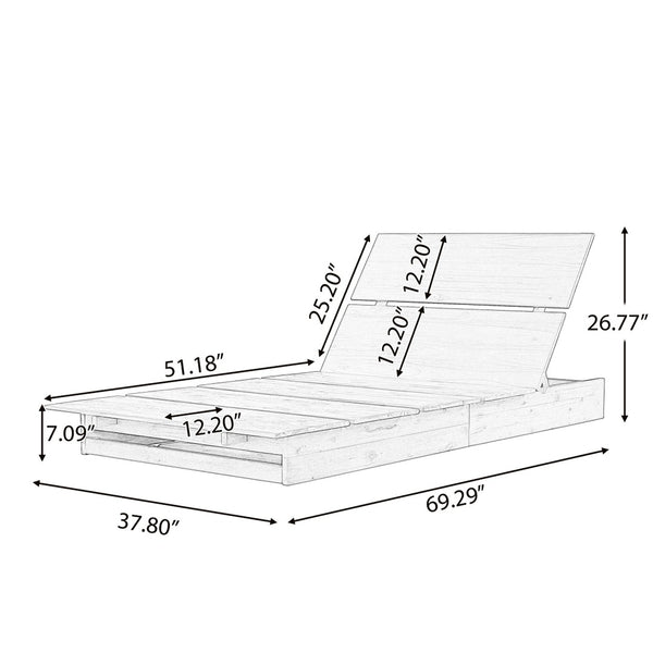 English Elm Acacia Wood Teak Finish Outdoor Chaise Lounge Adjustable Patio Pool Sun Lounger N770P422568T