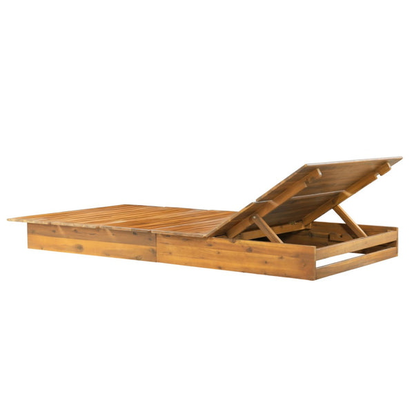 English Elm Acacia Wood Teak Finish Outdoor Chaise Lounge Adjustable Patio Pool Sun Lounger N770P422568T