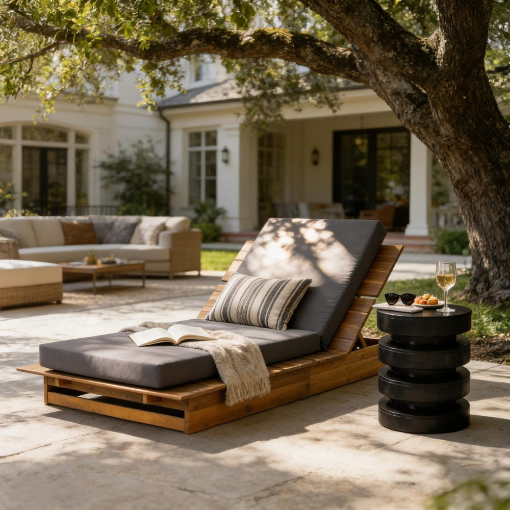 English Elm Acacia Wood Outdoor Chaise Lounge Teak Finish Wide Recliner with Foam Cushion N770P422568T_65429.00CUSHDGRY