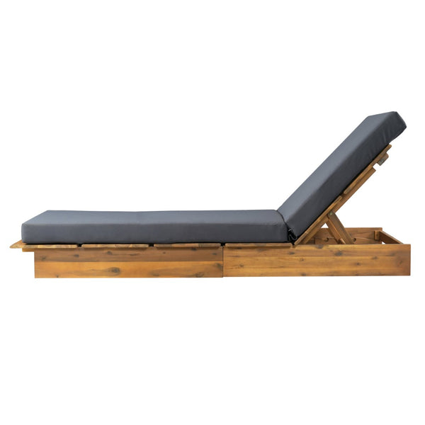 English Elm Acacia Wood Outdoor Chaise Lounge Teak Finish Wide Recliner with Foam Cushion N770P422568T_65429.00CUSHDGRY