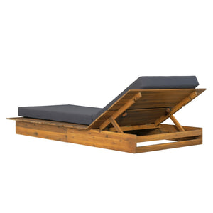 English Elm Acacia Wood Outdoor Chaise Lounge Teak Finish Wide Recliner with Foam Cushion N770P422568T_65429.00CUSHDGRY