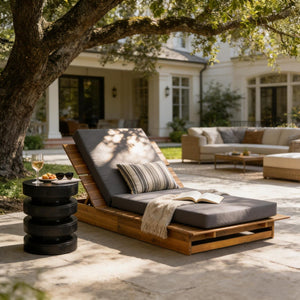 English Elm Acacia Wood Outdoor Chaise Lounge Teak Finish Wide Recliner with Foam Cushion N770P422568T_65429.00CUSHDGRY