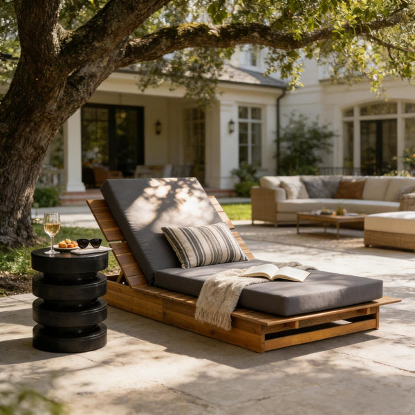 English Elm Acacia Wood Outdoor Chaise Lounge Teak Finish Wide Recliner with Foam Cushion N770P422568T_65429.00CUSHDGRY