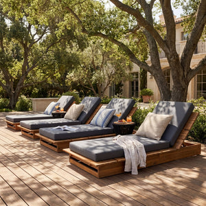 English Elm Acacia Wood Outdoor Chaise Lounge Teak Finish Wide Recliner with Foam Cushion N770P422568T_65429.00CUSHDGRY