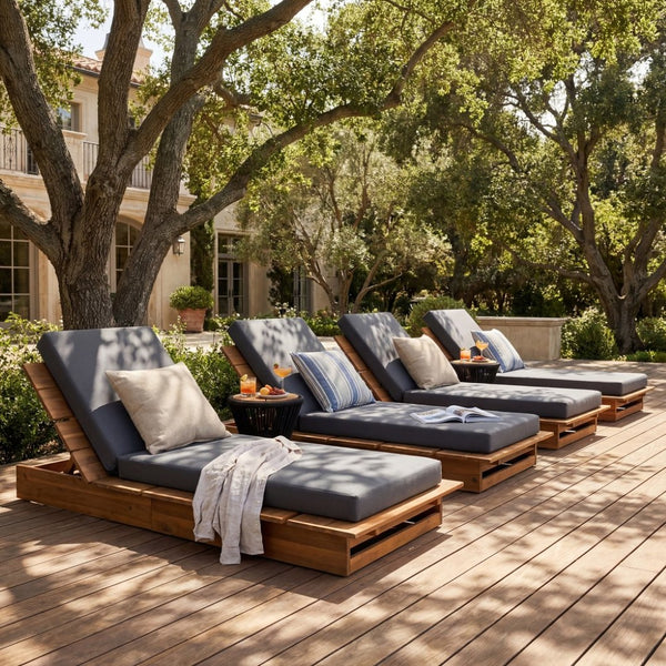English Elm Acacia Wood Outdoor Chaise Lounge Teak Finish Wide Recliner with Foam Cushion N770P422568T_65429.00CUSHDGRY
