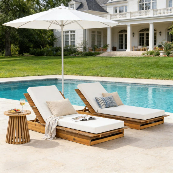 English Elm Acacia Wood Outdoor Chaise Lounge Wide Teak Patio Recliner with Foam Cushion N770P422568T_65429.00CUSH