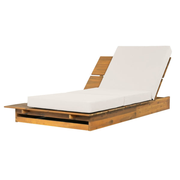 English Elm Acacia Wood Outdoor Chaise Lounge Teak Finish Recliner with Thick Cushion Patio N770P422568T_N770P208317C
