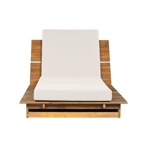 English Elm Acacia Wood Outdoor Chaise Lounge Teak Finish Recliner with Thick Cushion Patio N770P422568T_N770P208317C
